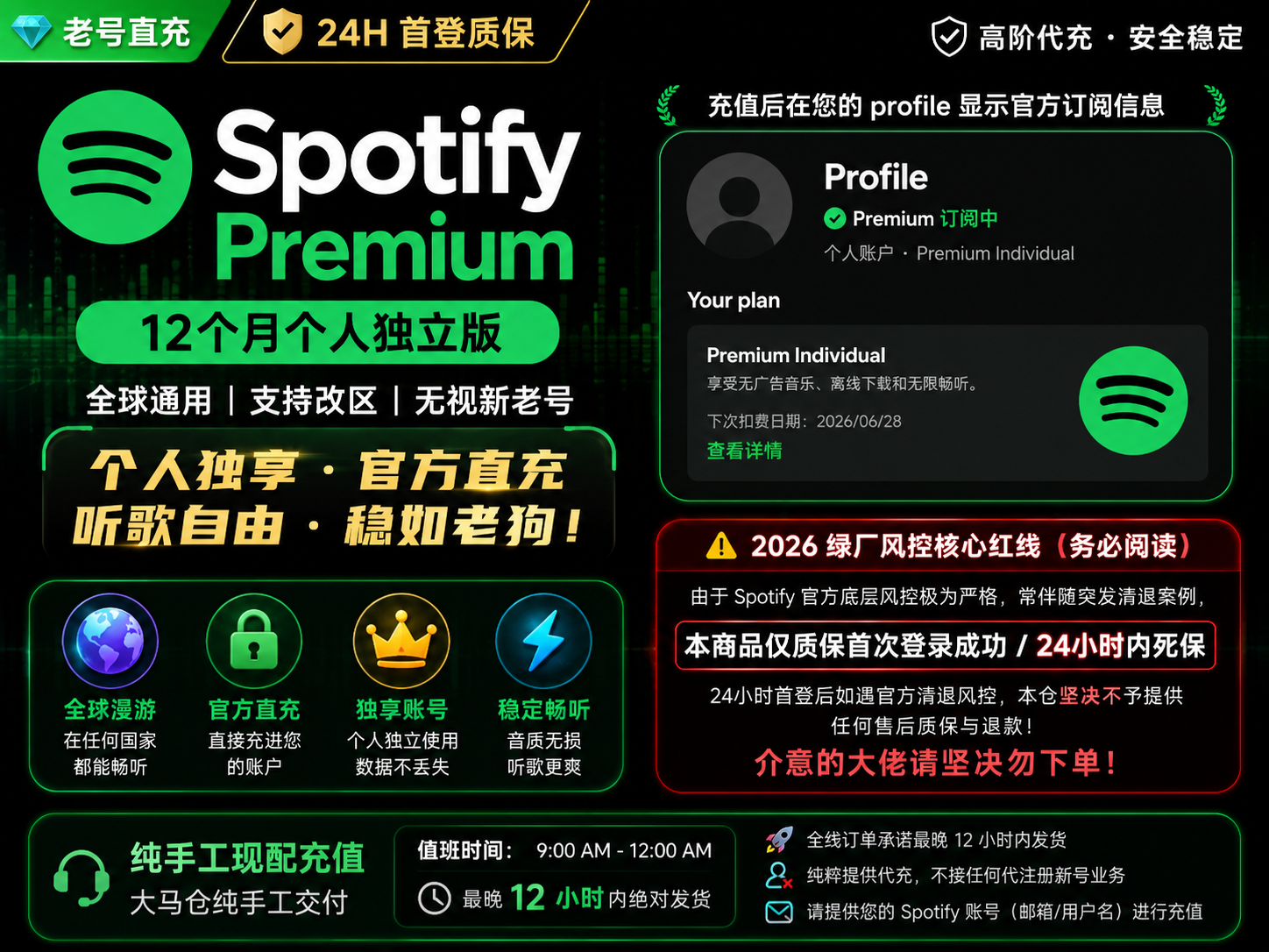 Spotify Premium 12个月个人独立版
