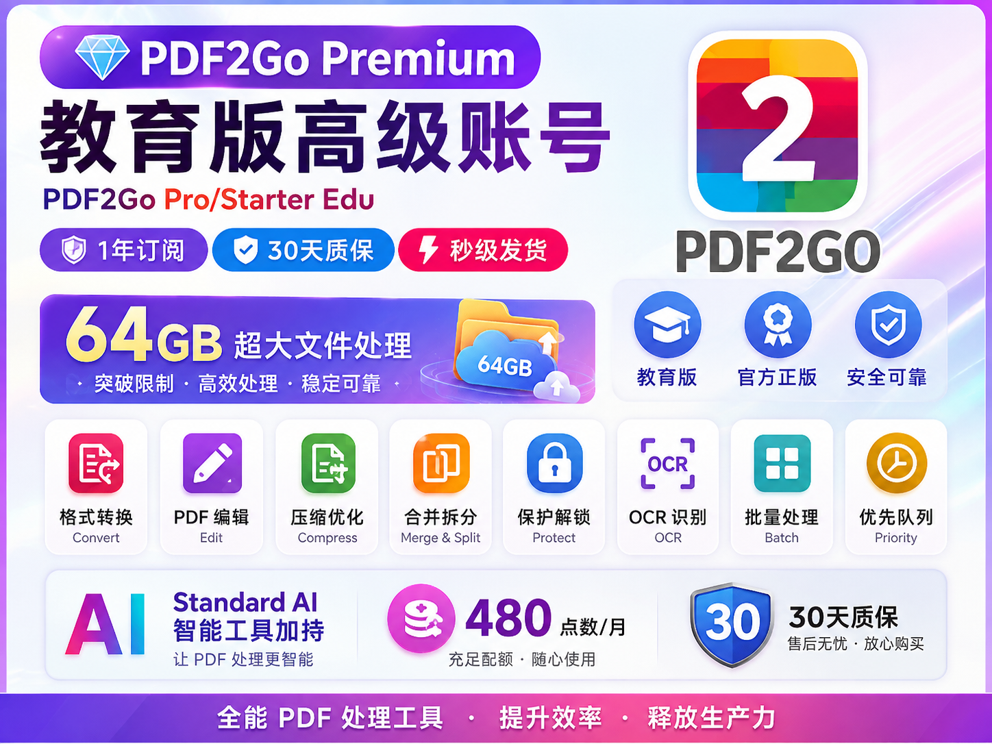PDF2Go Premium 教育版高级账号 [1年订阅]