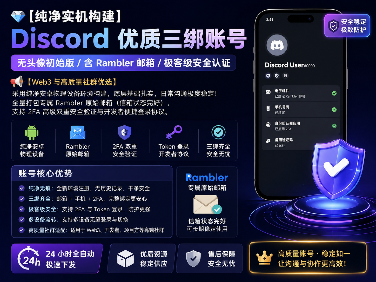 Discord 优质三绑账号 [无头像初始版]