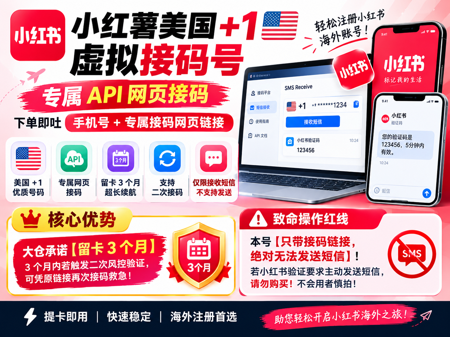 小红薯美国 +1 虚拟接码号