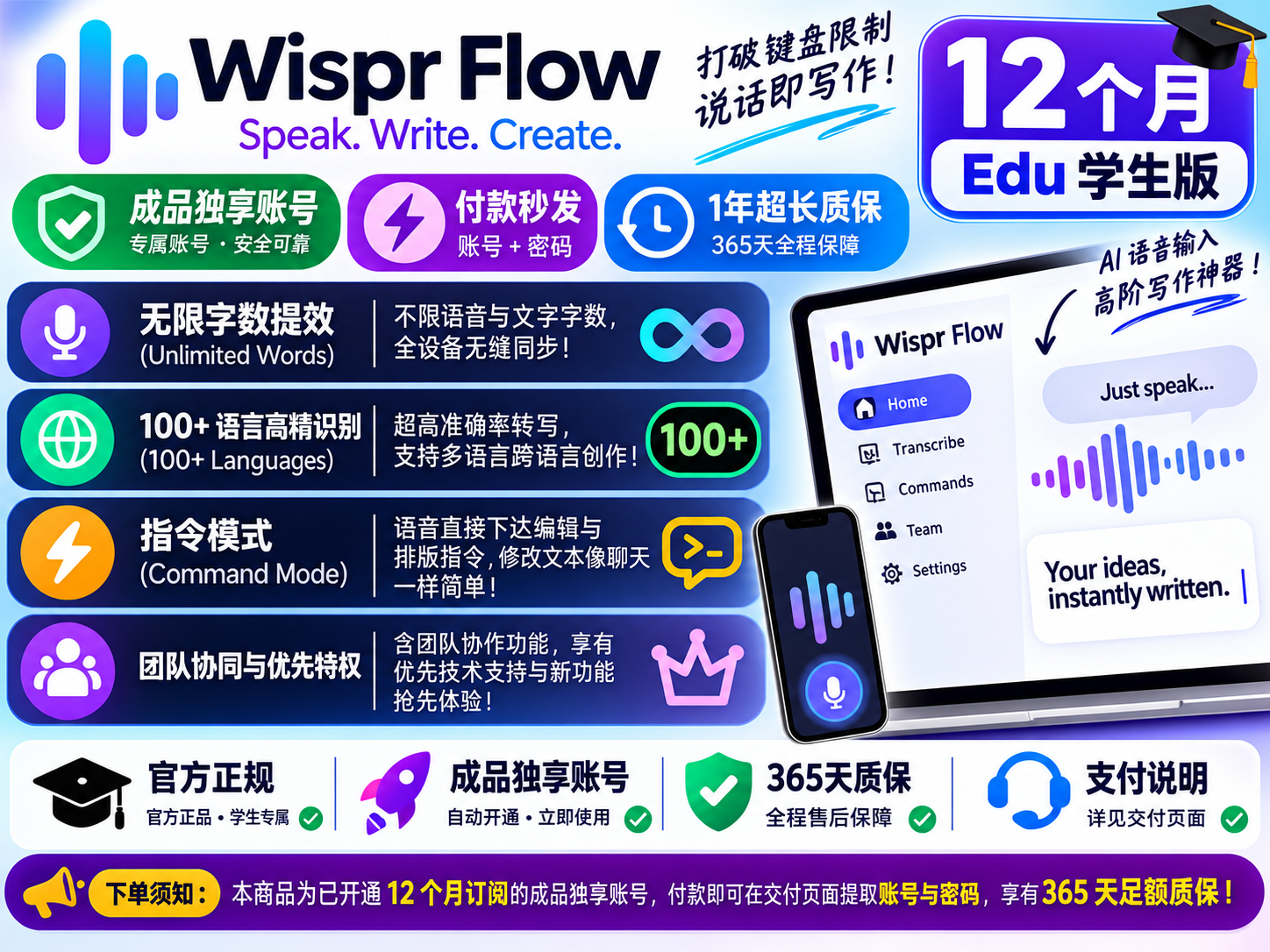 Wispr Flow 12个月 Edu 学生版 [1年超长质保]