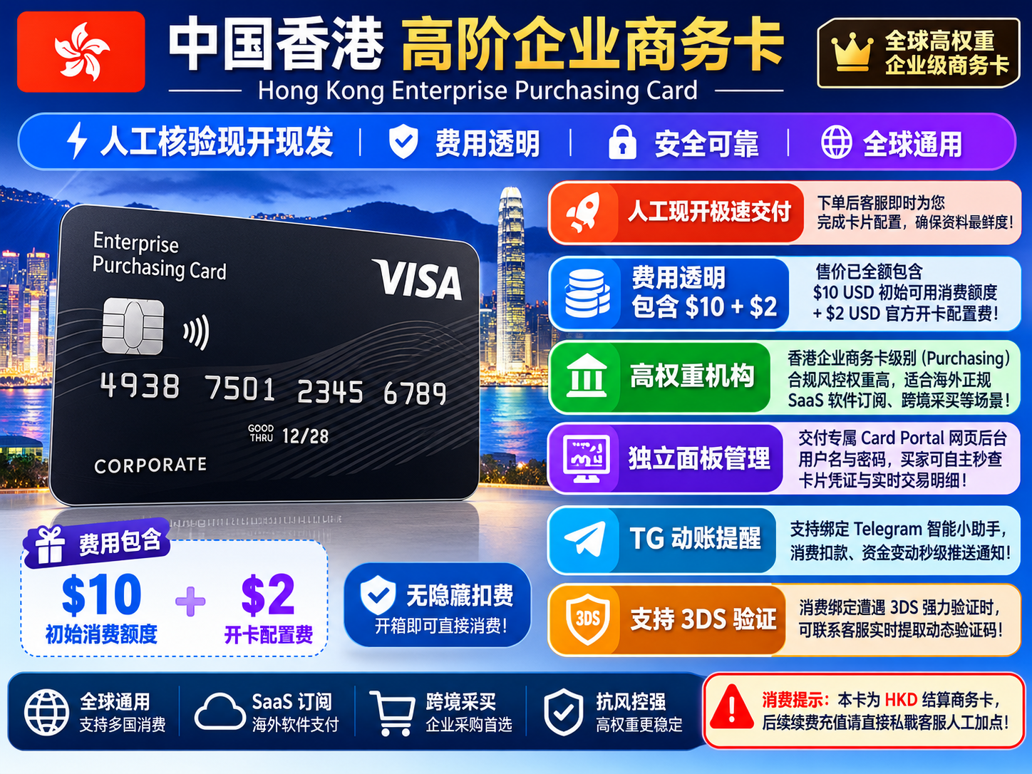 中国香港 USD VISA 高阶企业采购卡